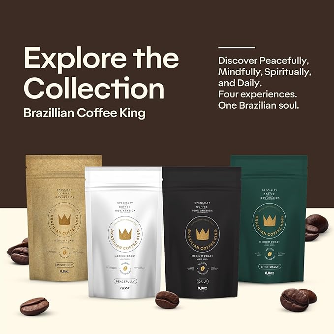 4-Pack Specialty Coffee Daily – Arabica Roasted Ground in Brazil – Smooth Comforting Flavor with Notes of Chocolate Caramel and Nuts – Medium-Dark Roast Carefully Harvested – Brazilian Coffee King