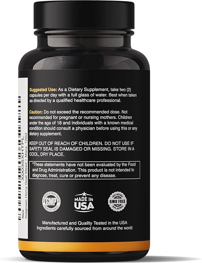 Natgrown Horny Goat Weed and Maca Root Extract Supplement for Men &amp Women (Epimedium Extract Hornygoatweed) Vegan Capsules -120 Ct