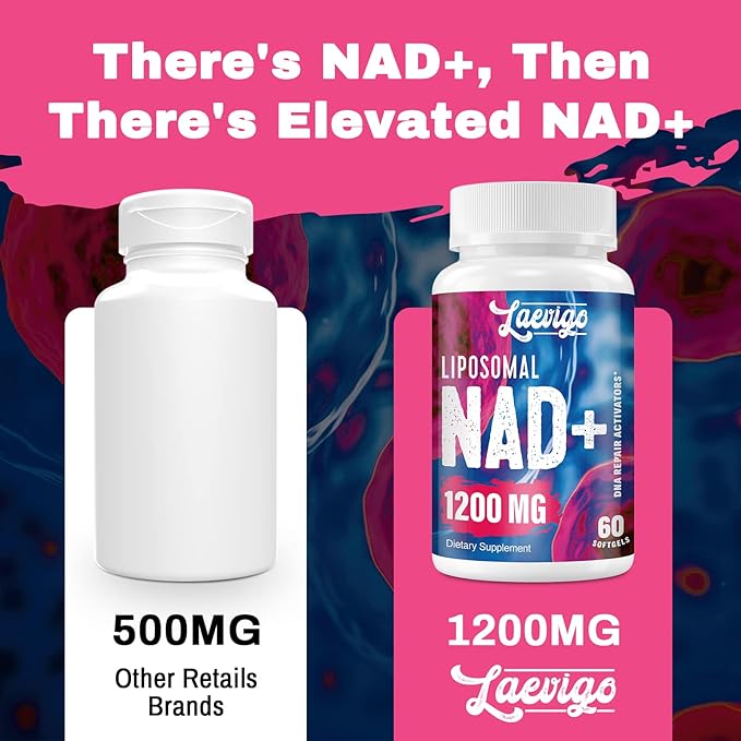 Liposomal NAD+ Supplement 1200mg High Absorption Cellular Energy &amp Mitochondrial Support NAD Plus for Longevity &amp Vitality Anti-Aging Formula 120 Softgels