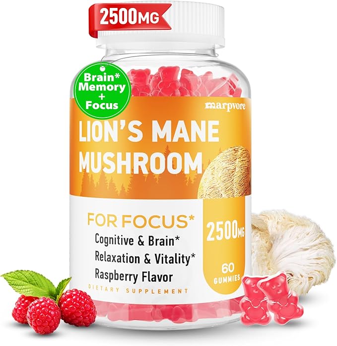 Lions Mane Gummies Organic Lion's Mane Lions Mane Gummies for Adults with Ashwagandha &amp Alpha GPC Cortisol Supplements for Women &amp Men 60 Counts