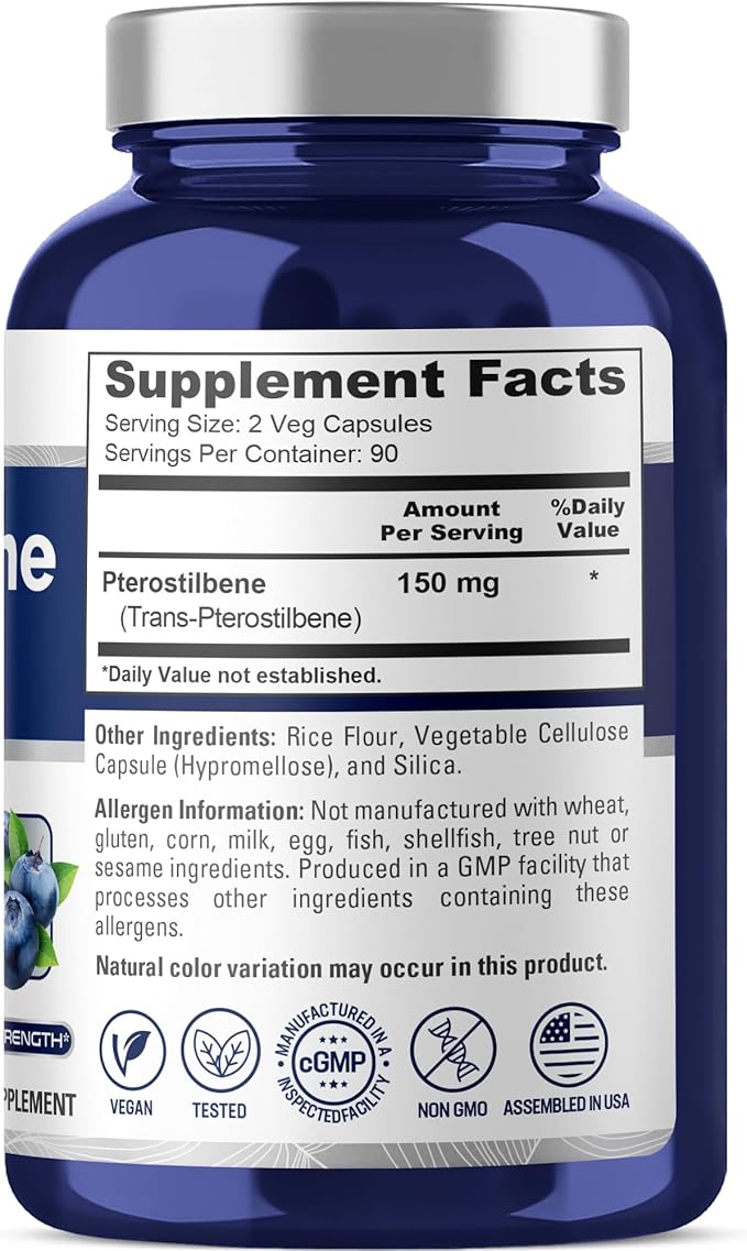 NusaPure Pterostilbene 150mg 180 Veggie Caps (Non-GMO Vegan)