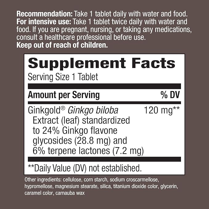 Nature's Way Ginkgold Max Advanced Ginkgo Extract for Mental Sharpness 1x Daily 120 mg 30 Count