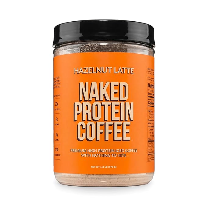 NAKED Hazelnut Latte Protein Coffee - Premium Colombian Iced Coffee Protein Shake Drink Delicious Keto Friendly and Gluten Free 17 Servings