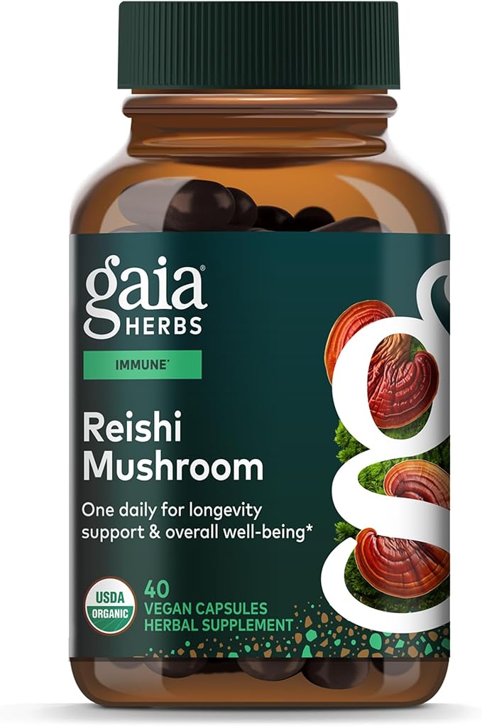 Gaia Herbs Reishi Mushroom - Traditionally Used to Support a Healthy Immune System &amp Heart Health - Adaptogen Herbal Supplement for Longevity Support* - 40 Vegan Liquid Phyto-Capsules (40 Servings
