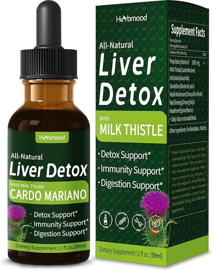 Milk Thistle Liver Detox Drops Cardo Mariano (con Silimarina) y Diente de León para el Hígado Graso Liver Support Supplement w/Artichoke &amp Dandelion Extract for Liver Cleanse &amp Repair. 2oz