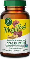 MegaFood Superfood Mushroom Stress Relief - Reishi Mushroom Supplement Clinically Studied to Reduce Stress - Doctor Formulated with Ashwagandha KSM 66 - Vegan Gluten-Free - 60 Capsules 30 Servings
