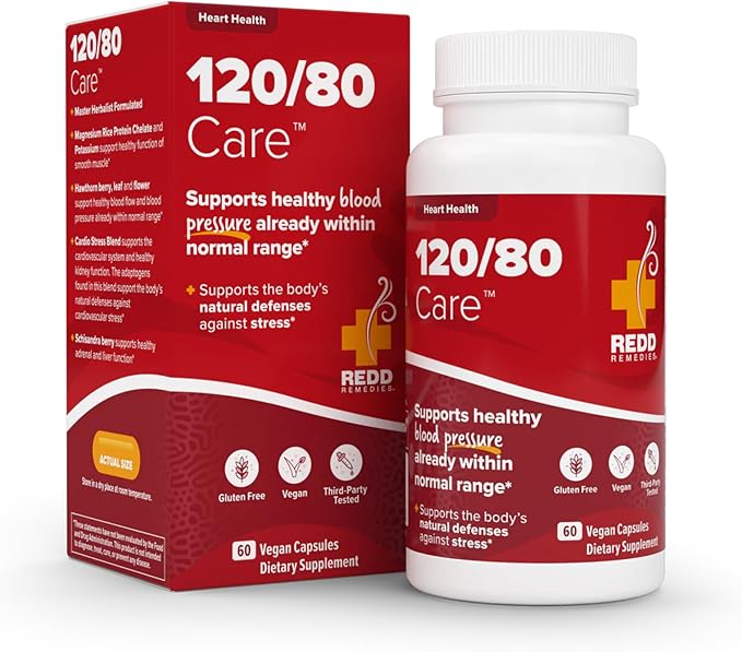 Redd Remedies 120/80 Care Heart Health and Natural Blood Pressure Support 60 Vegan Capsules