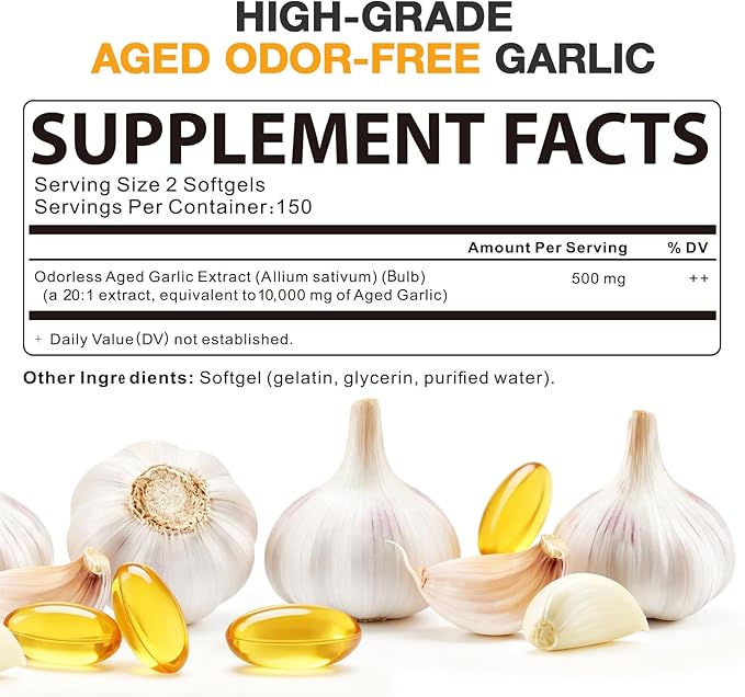 Aged Garlic Extract - 300 Count 10000mg Aged Garlic Supplements for Daily Wellness &amp Cardiovascular Wellness Routines Non-GMO All-Natural Softgels Pure Antiox Wellness