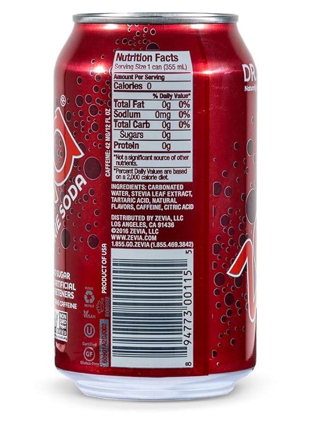Zevia Zero Calorie Sodas Variety Pack Dr Zevia (24 Cans) and Cherry Cola (Pack of 12 Cans)