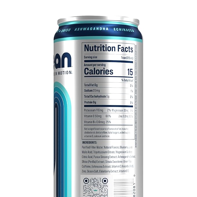 MŌCEAN Blueberry Pomegranate Energy Drink 12 fl oz (Pack of 12) Clean Adult Energy Drink with 130mg Caffeine Adaptogens &amp Minerals No Taurine No Sucralose No Candy Flavors