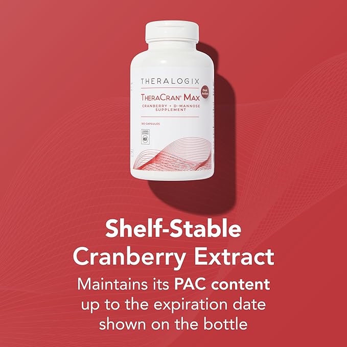 Theralogix TheraCran Max - Cranberry + D-Mannose Supplement for Men &amp Women - Urinary Tract Health Support - 90-Day Supply - NSF Certified - 180 Capsules
