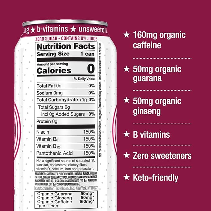 Hiball Clean Energy Drink - Wild Berry - Zero SugarZero Calorie Sparkling Water with 160mg Organic Caffeine50mg Organic Ginseng50mg-Organic Guarana and B Vitamins - 16 fl oz(Pack of 16)