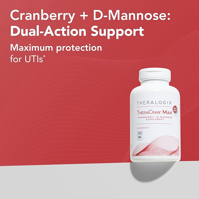 Theralogix TheraCran Max - Cranberry + D-Mannose Supplement for Men &amp Women - Urinary Tract Health Support - 90-Day Supply - NSF Certified - 180 Capsules
