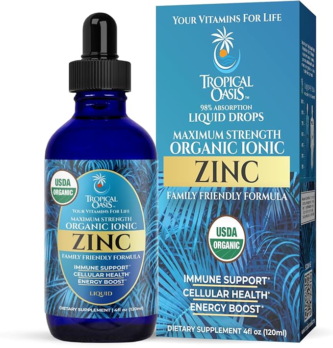 USDA Organic Ionic Zinc Droppers for Men Women &amp Kids | Liquid Zinc Supplement Trace Mineral Formula | Immune Function | Skin Health | 98% Absorption | Sugar-Free Vegan Non-GMO | 4 Fl Oz