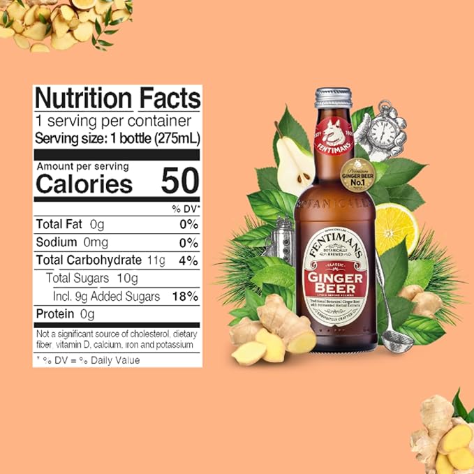 Fentimans Sparkling Ginger Beer - Ginger Ale Ginger Beer Non Alcoholic Craft Soda with Herbal Extracts &amp Natural Ingredients Botanically Brewed - 9.3 Fl Oz (Pack of 4)