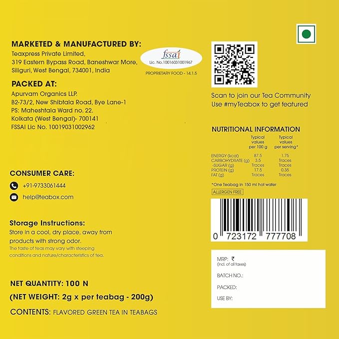 Teabox Premium Darjeeling Green Tea With Chamomile Flowers | 100% Whole Leaf &amp 0% Bitterness | Green Tea From The Himalayas | 100 Tea Bags (Low Caffeine)