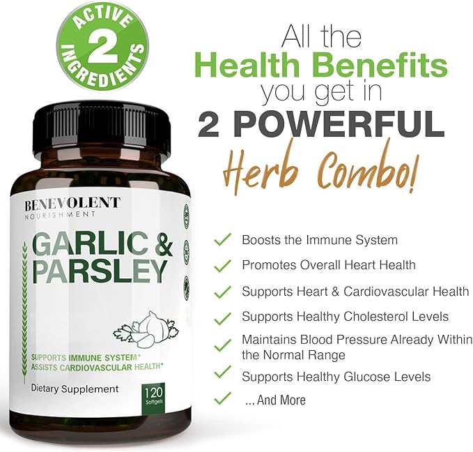 Benevolent Garlic Supplements Odorless - 1500 MG Aged Extract Oil Capsules 120 Softgels - Antioxidant Immunity Support Garlic Pills &amp Promotes Healthy Cholesterol Levels - Non GMO 40 Day Supply