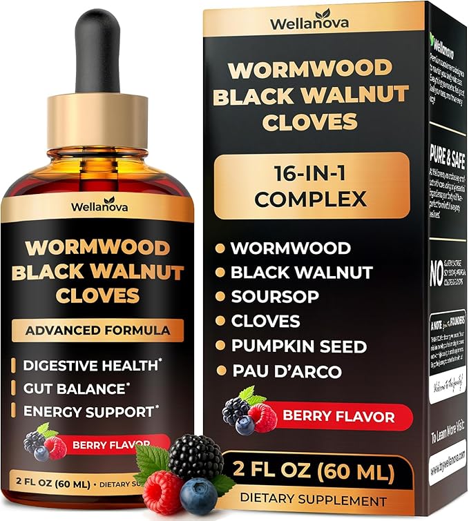Wormwood Black Walnut Clove Cleanse for Humans - Advanced Detox for Adults - Gut Health Supplement with Wormwood Herb Black Walnut Hull Clove Garlic Pumpkin Seed PAU D'Arco Soursop