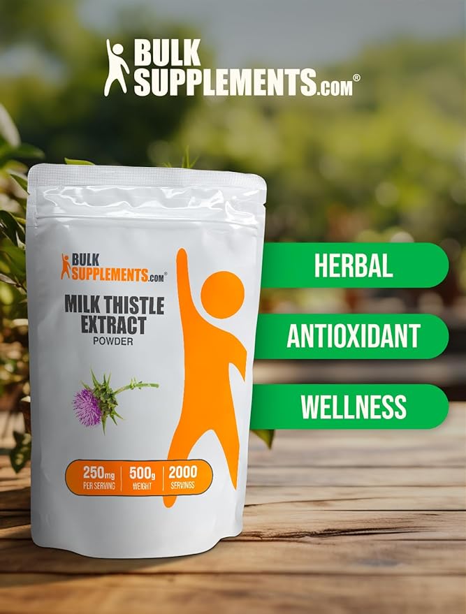BulkSupplements.com Milk Thistle Extract Powder - Herbal Supplement Milk Thistle Supplement - Gluten Free 250mg per Serving 500g (1.1 lbs) (Pack of 1)