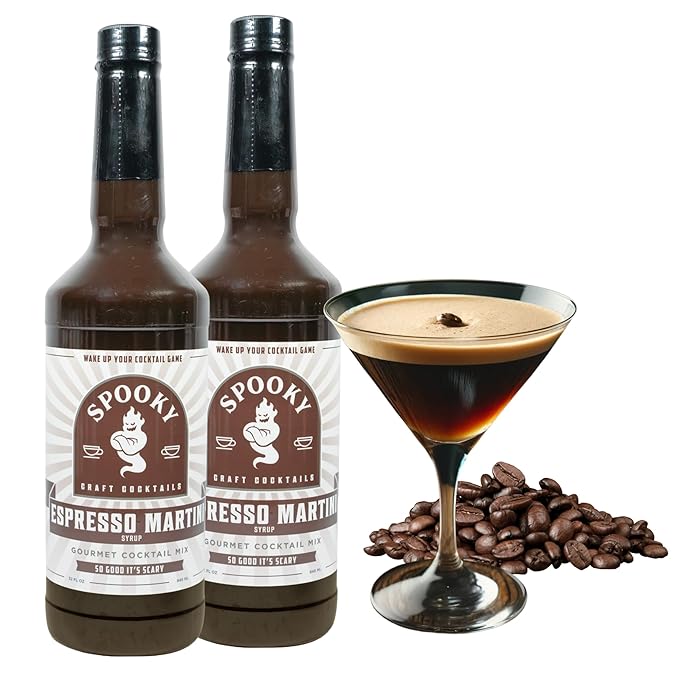 SPOOKY - Espresso Martini Gourmet Cocktail Mix - Real Sugar Natural Ingredients &amp Colors - Premium Gluten Free Cocktail Mixer - 32 Oz ( Pack of 2)