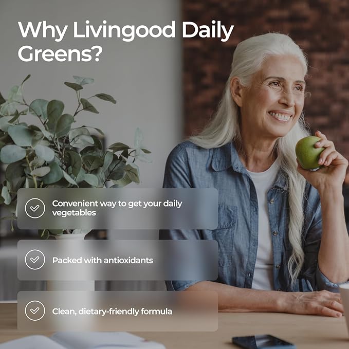 Livingood Daily Greens Capsules Super Greens Supplement with Spirulina Chlorella Broccoli Spinach Celery Lemon &amp More Plant Based for Digestion &amp Gut Health Non GMO Vegetarian 120 Ct
