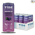 TIDE Yaupon Tea Premium Brewed Clean Energy with 125mg Caffeine - Ginseng Health Drink - Organic Fruit Juice &amp Green Tea - Healthy Morning Boost Beverage Low Calorie 12 pack (12 oz Black and Bl