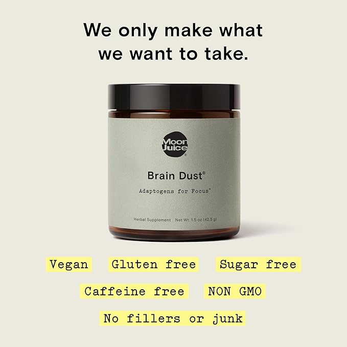 Moon Juice Brain Dust - Adaptogenic Mushroom Supplement for Memory &amp Focus - Lion’s Mane Ginkgo Biloba &amp Ashwagandha - Caffeine-Free Vegan Brain Supplement - 1.5 oz