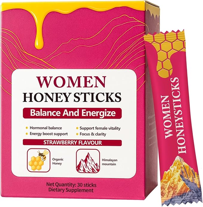 Bloomin Honey Sticks Shilajit for Women Strawberry Honeysticks Natural Energy &amp Vitality Booster with Shatavari &amp Saffron for Hormonal Balance Focus &amp Stamina | 30 Sticks (1)