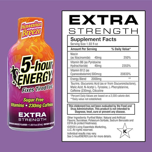 5-hour ENERGY Extra Strength Shots Hawaiian Breeze Flavor 1.93 oz. 30 Count (30 Bottles – Single Flavor Hawaiian Breeze)
