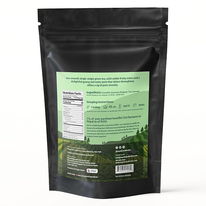 NEPAL TEA Organic Green Tea Bags from the Himalayas - 50 Pyramid Tea Bags Single Origin from a Family Farm - Green Tea Bags with Loose Leaf Tea Inside (Himalayan Mist)