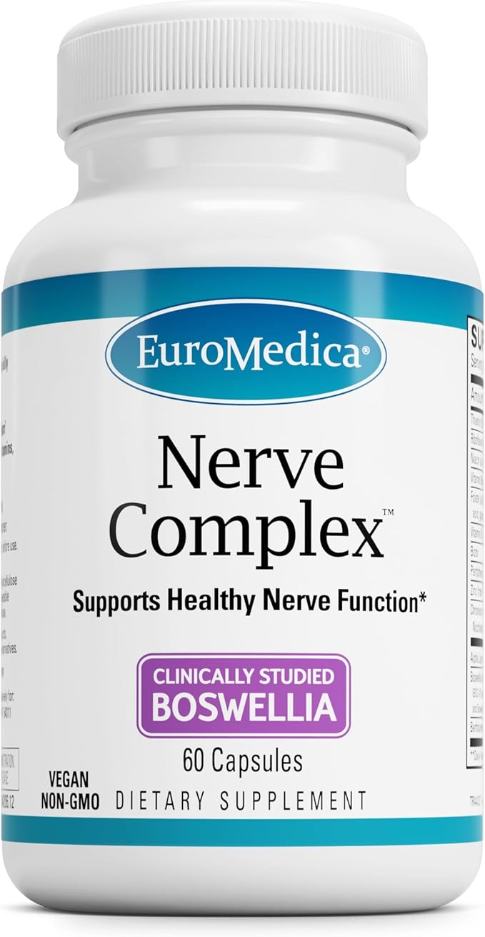 EuroMedica Nerve Complex - Herbal Supplement with Bioactive Vitamin B12 - Circulation &amp Nerve Health Support Supplement - Vegan Capsules with Boswellia Serrata - 60 Capsules