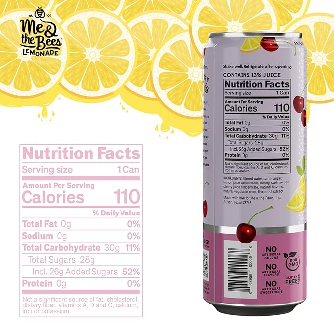 Me &amp the Bees Lemonade Black Cherry Lemonade Refreshing All-Natural Drink No-Artificial Colors Perfect for Any Occasion (Pack of 12)