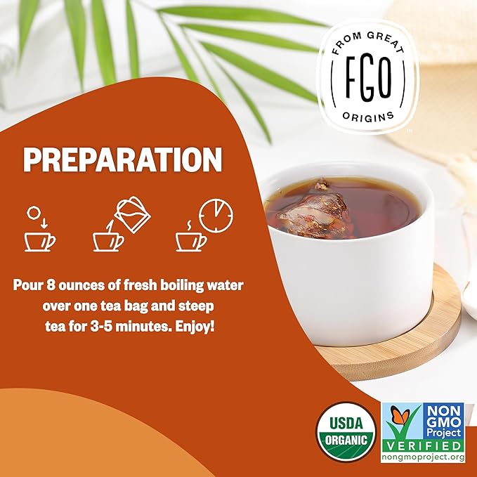 FGO Organic Assam Tea 100 Count Eco-Conscious Black Tea Bags Resealable Bag Packaging May Vary (Pack of 1)