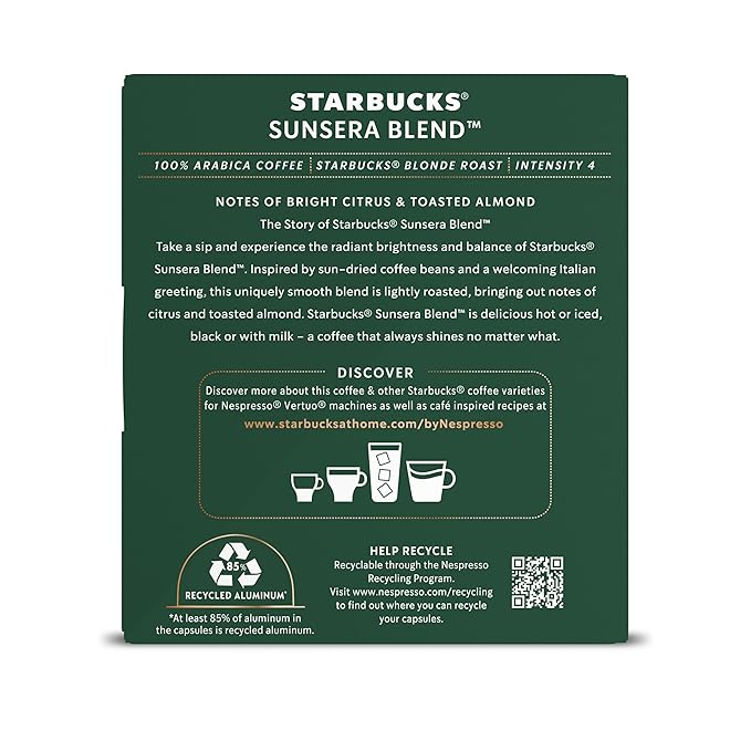 Starbucks by Nespresso Vertuo Sunsera Blend 32-count Coffee Pods Brews 7.8 oz.