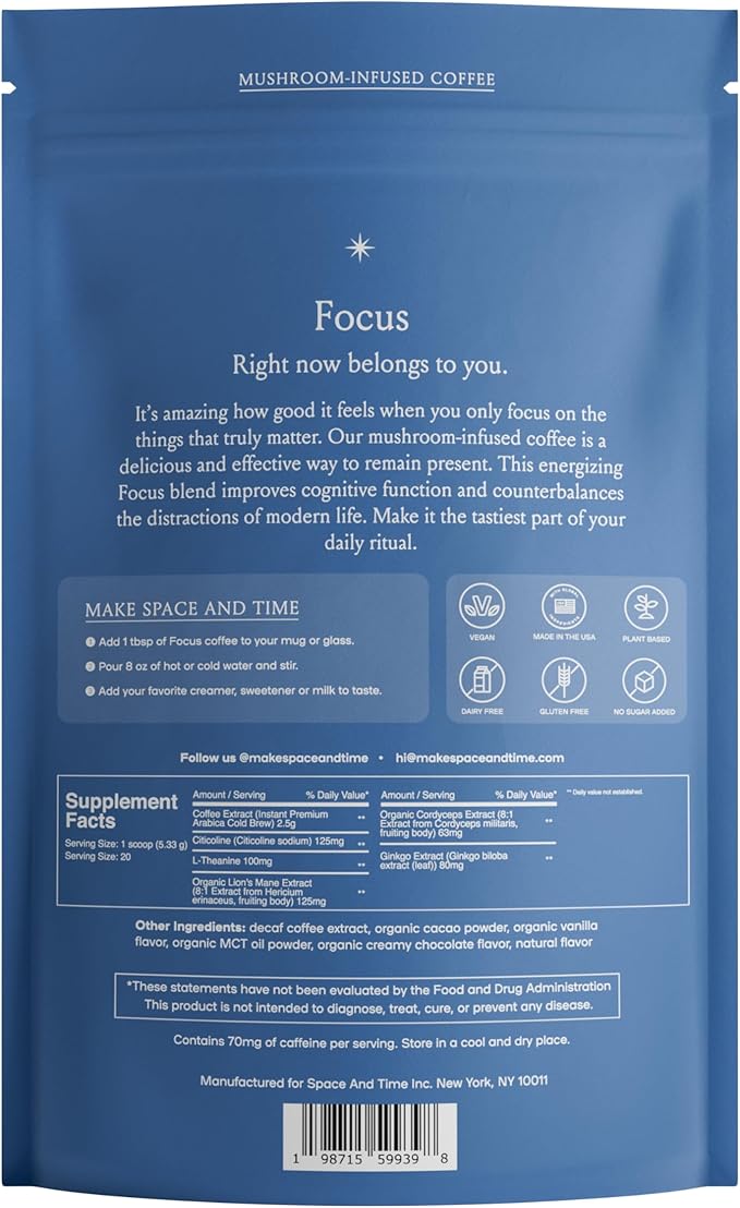 Mushroom Coffee 20 Cups of Focus Productivity &amp Clean Energy Instant Mushroom Coffee with Lions Mane Cordyceps and L-Theanine