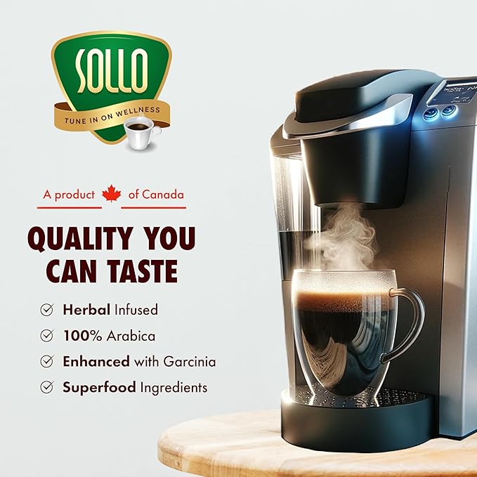 SOLLO Organic Slim Coffee Pods Medium Roast Low Acid Diet-Support Slim Single Serve Pods Compatible With 2.0 K-Cup Keurig Brewers 24 K Cup