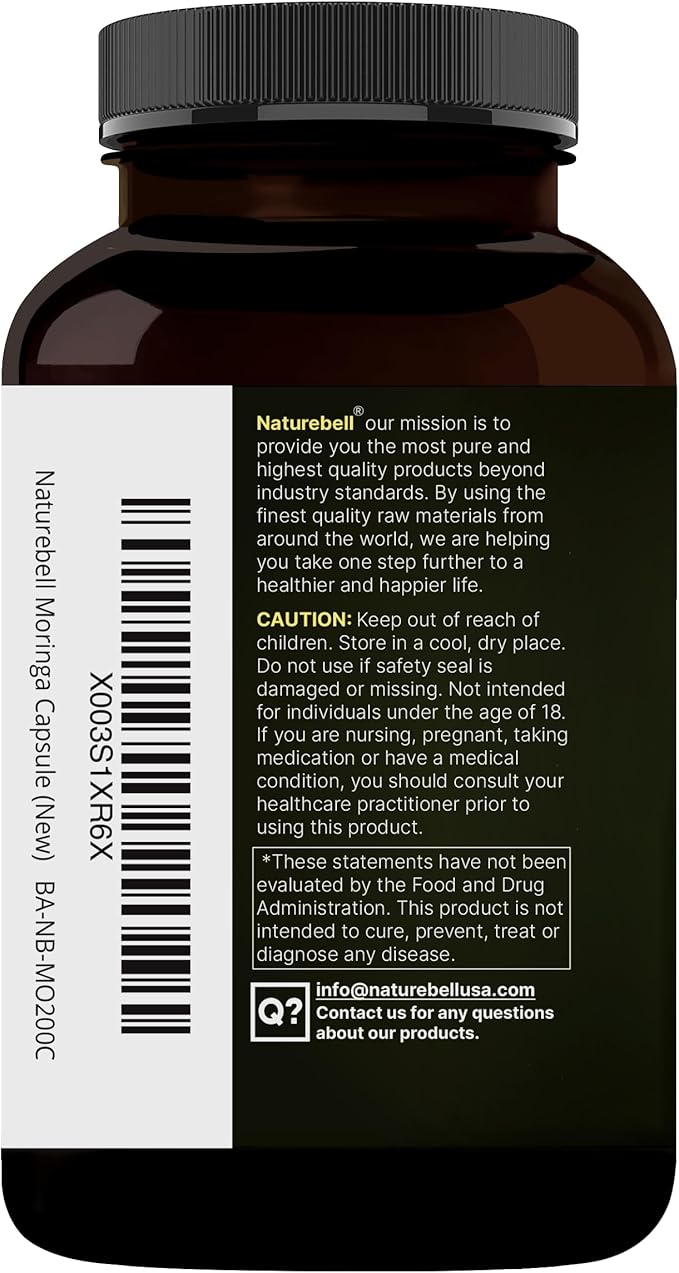 NatureBell Pure Moringa Capsules 2 Pack | Made with Moringa Powder Organic 480 Capsules – Green Superfood Skin Health &amp Immune Support – Non-GMO Gluten Free 8 Month Supply*