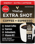 VitaCup Extra Shot Instant Coffee Packets with Espresso Shot “Red Eye” High Caffeine Bold Dark Roast w/Vitamin B12 Antioxidants Premium Instant Coffee in Single Serve Sticks 24 Ct