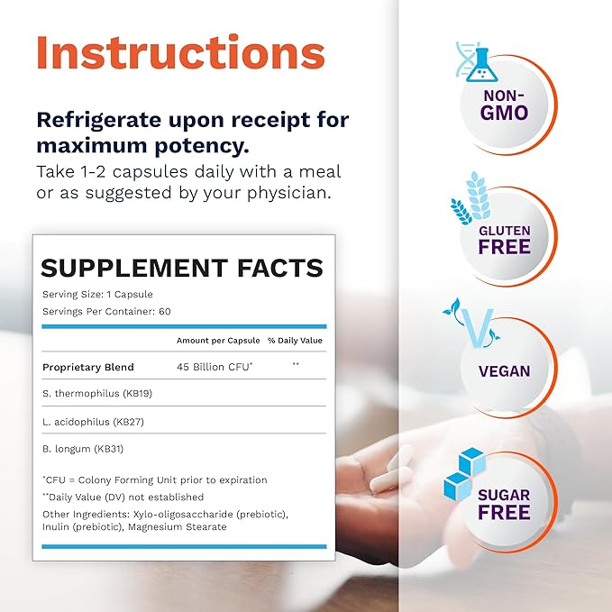 Renadyl Kidney Probiotic Supplement | Urea Creatinine &amp Uric Acid Support | 45 Billion CFUs | Clinically Tested Non-GMO &amp Made in USA 60 Capsules (1 Bottle 1 Month Supply)