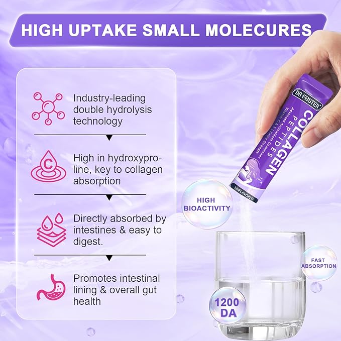 DRFOSTER Collagen-Peptides-Powder-Packets - Multi Type I II III V X Collagen for Women with Antioxidant Blend + Vitamin C &amp E for Skin Hair Nail &amp Joint Non-GMO 30 Stick Packs
