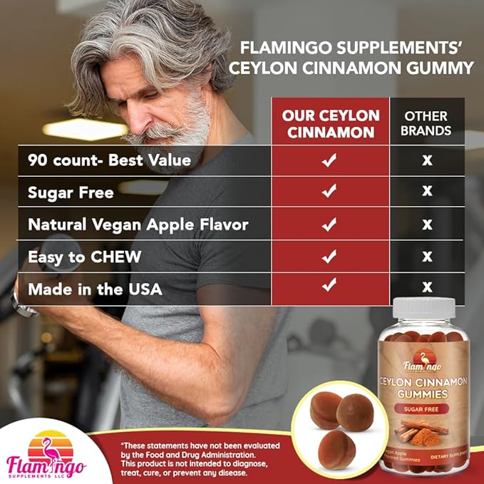 Sugar Free Ceylon Cinnamon Gummies Sugar Regulation Neuroprotective- Supplement with Chromium and Cinnamon Bark- Alternative to Cinnamon Capsules - 90 Chews
