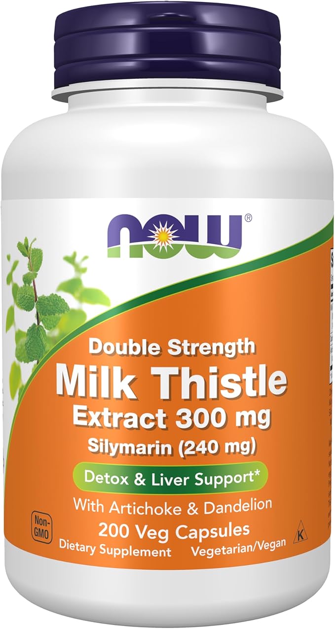 NOW Foods Supplements Silymarin Milk Thistle Extract 300 mg with Artichoke and Dandelion Double Strength Supports Liver Function* 200 Veg Capsules