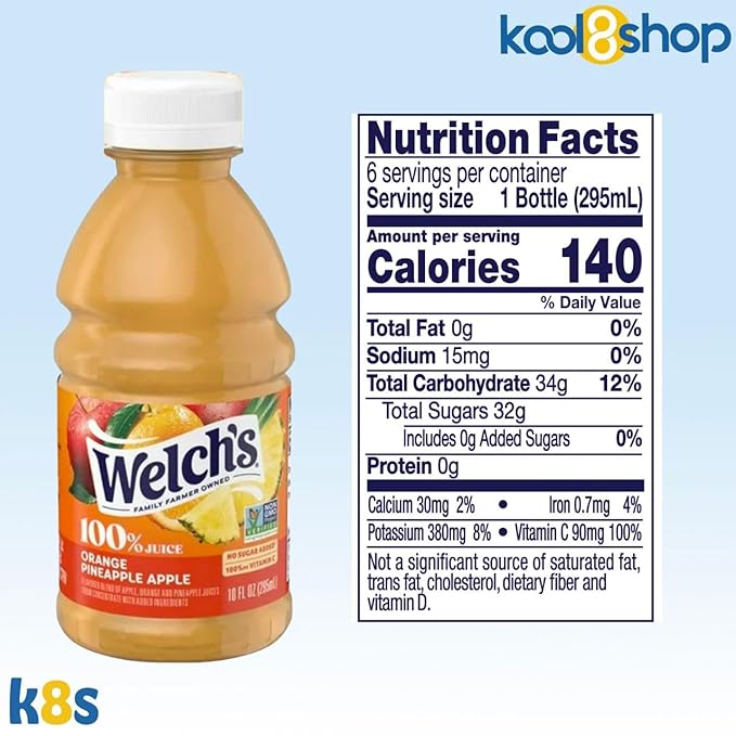Welch’s 100% Orange Pineapple Apple Juice Drink 10 fl oz Plastic Bottle 24 Pack + 2 Reusable Snack Bags by KOOL8SHOP Infinite Deals