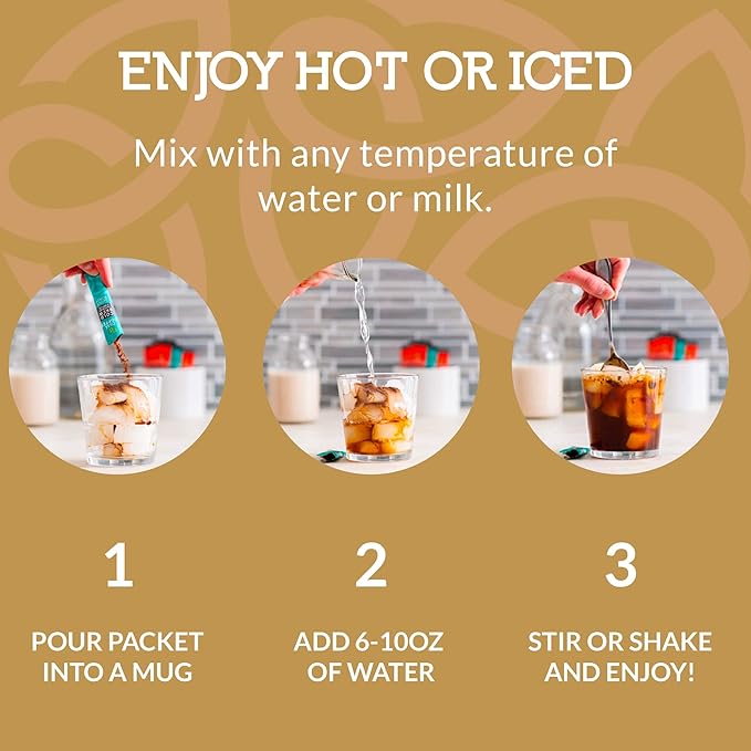 Cusa Tea &amp Coffee | Premium Instant Vanilla Dark Roast | Rainforest Alliance Certified Arabica Beans | Hot or Cold Brew Drink Mix Packets (30 Single Servings)