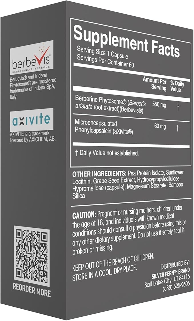 Silver Fern Brand Metabolism Supplement + Berberine Phytosome &amp aXivite – Supports Function &amp Wellness – 60 Capsules