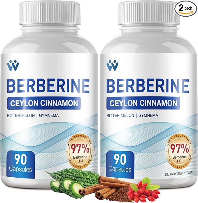 Berberine Supplement 1500mg - Berberine with Ceylon Cinnamon Berberine HCl 97% Purity Complex Supplements Non-GMO Vegan - 180 Capsules