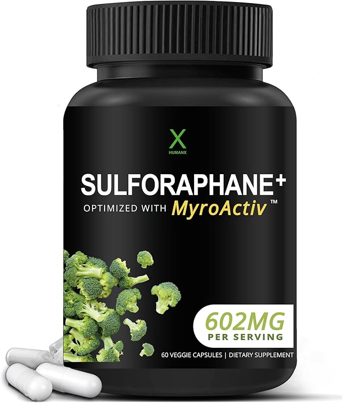 HUMANX Sulforaphane+ 602mg - USA Third Party Tested - Sulforaphane with Broccoli Seed Extract &amp Moringa - Supports Antioxidant Production Detoxification &amp Cellular Health - Broccoli Suppleme