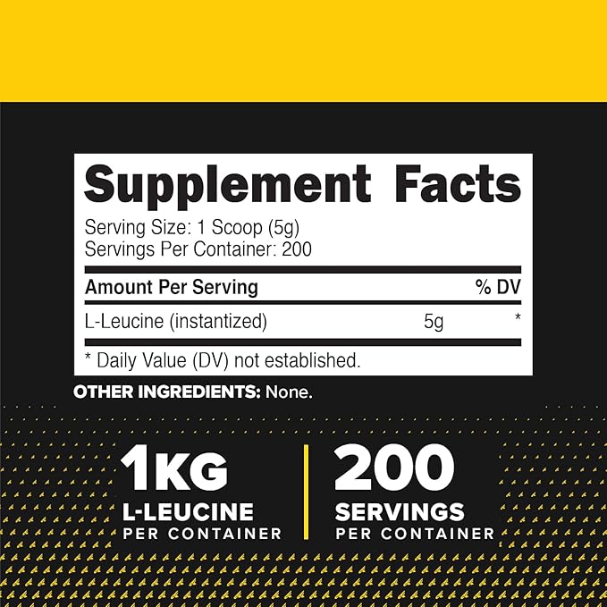 Primaforce L-Leucine Pure Powder 1 KG (2.2lbs) - Non-GMO Gluten Free 200 Servings