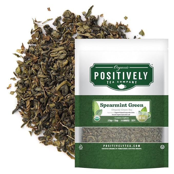 Positively Tea Company Organic Spearmint Green Green Tea Loose Leaf USDA Organic 1 Pound Bag