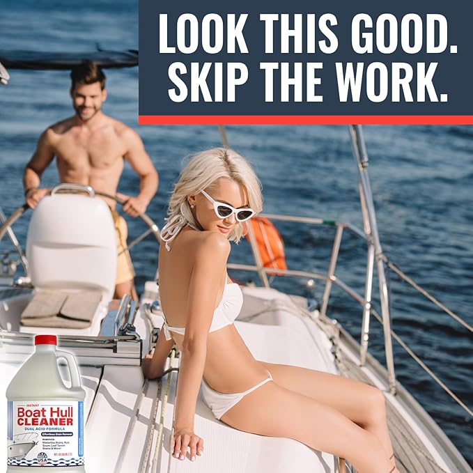[1 Galllon] Instant Boat Hull Cleaner - Made in USA - Powerful Dual Acid Formula Easily Removes Scum Lines Rust Stains Hard Waterlines &amp More from Fiberglass Gelcoat &amp Painted Boat Surface